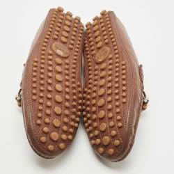 Gucci Brown Leather Bamboo Horsebit Web Detail Loafers Size 44