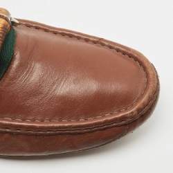 Gucci Brown Leather Bamboo Horsebit Web Detail Loafers Size 44