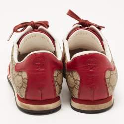 Gucci Red/Beige GG Canvas and Leather Web Low Top Sneakers Size 39