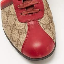 Gucci Red/Beige GG Canvas and Leather Web Low Top Sneakers Size 39