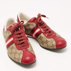 Gucci Red/Beige GG Canvas and Leather Web Low Top Sneakers Size 39