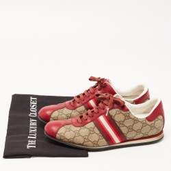 Gucci Red/Beige GG Canvas and Leather Web Low Top Sneakers Size 39