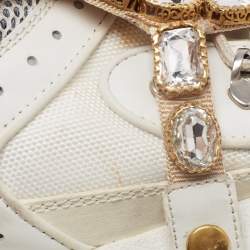 Gucci White Leather and Mesh Flashtrek Rhinestone Sneakers Size 42