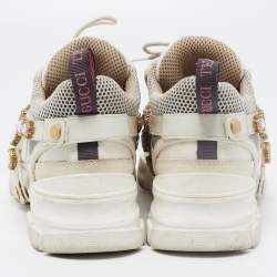 Gucci White Leather and Mesh Flashtrek Rhinestone Sneakers Size 42