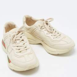 Gucci Cream Leather Gucci Logo Rhyton Sneakers Size 43