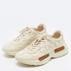 Gucci Cream Leather Gucci Logo Rhyton Sneakers Size 43