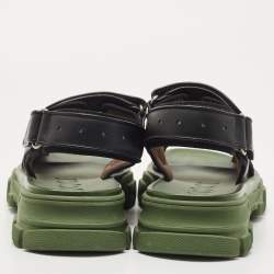 Gucci Black/Green Leather and Mesh Sega Sandals Size 44