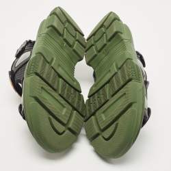 Gucci Black/Green Leather and Mesh Sega Sandals Size 44