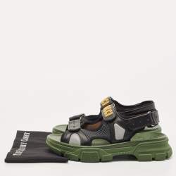 Gucci Black/Green Leather and Mesh Sega Sandals Size 44