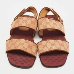 Gucci Beige/Red GG Canvas Flat Sandals Size 42