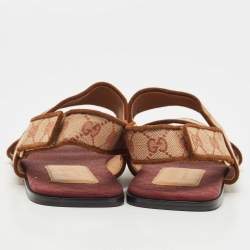 Gucci Beige/Red GG Canvas Flat Sandals Size 42