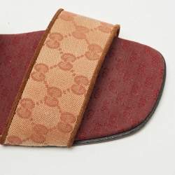 Gucci Beige/Red GG Canvas Flat Sandals Size 42