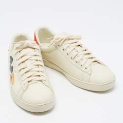 Gucci x Disney Ivory Leather Ace Mickey Mouse Low Top Sneakers Size 42