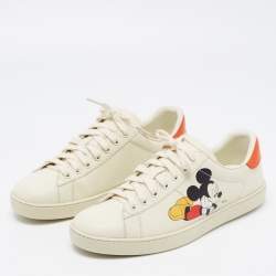 Gucci x Disney Ivory Leather Ace Mickey Mouse Low Top Sneakers Size 42