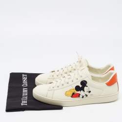 Gucci x Disney Ivory Leather Ace Mickey Mouse Low Top Sneakers Size 42