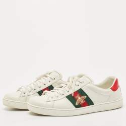Pre Owned Gucci White Leather Ace Bee Web Low Top Sneakers Size 42.5