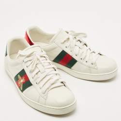 Pre Owned Gucci White Leather Ace Bee Web Low Top Sneakers Size 42.5