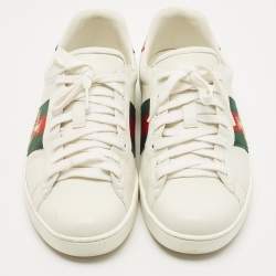 Pre Owned Gucci White Leather Ace Bee Web Low Top Sneakers Size 42.5