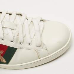 Pre Owned Gucci White Leather Ace Bee Web Low Top Sneakers Size 42.5