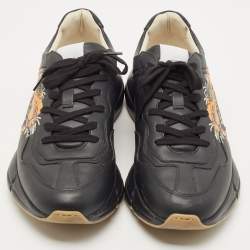 Pre Owned Gucci Black Leather Tiger Rhyton Low Top Sneakers Size 44