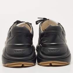 Pre Owned Gucci Black Leather Tiger Rhyton Low Top Sneakers Size 44
