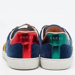 Gucci Blue Velvet Ace Web Low Top Sneakers Size 44