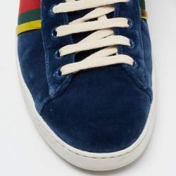 Gucci Blue Velvet Ace Web Low Top Sneakers Size 44