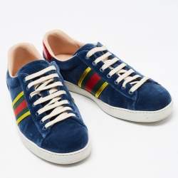 Gucci Blue Velvet Ace Web Low Top Sneakers Size 44