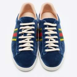 Gucci Blue Velvet Ace Web Low Top Sneakers Size 44