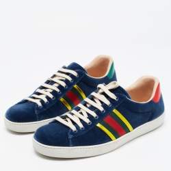Gucci Blue Velvet Ace Web Low Top Sneakers Size 44