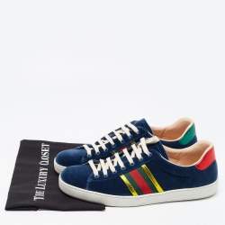 Gucci Blue Velvet Ace Web Low Top Sneakers Size 44