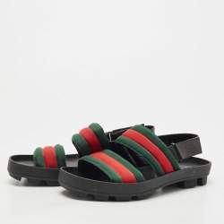 Gucci Tricolor Leather and Canvas Rimini Slingback Sandals Size 43