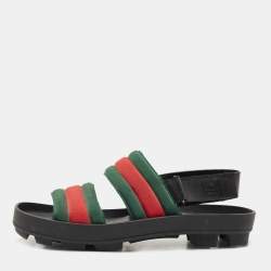 Gucci Tricolor Leather and Canvas Rimini Slingback Sandals Size 43