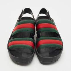 Gucci Tricolor Leather and Canvas Rimini Slingback Sandals Size 43