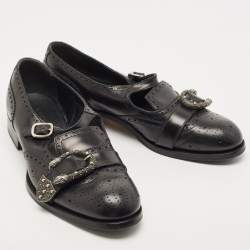 Pre Owned Gucci Black Leather Dionysus Accent Oxfords Size 46
