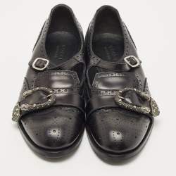 Pre Owned Gucci Black Leather Dionysus Accent Oxfords Size 46