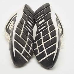 مملوكة مسبقًا Gucci Whte/Black Leather Interlocking G Logo Low Top Sneakers Size 45.5