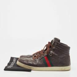 Gucci Dark Brown Guccissima Leather Web High Top Sneakers Size 45