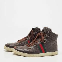 Gucci Dark Brown Guccissima Leather Web High Top Sneakers Size 45