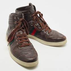 Gucci Dark Brown Guccissima Leather Web High Top Sneakers Size 45