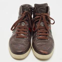 Gucci Dark Brown Guccissima Leather Web High Top Sneakers Size 45