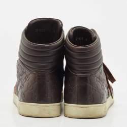 Gucci Dark Brown Guccissima Leather Web High Top Sneakers Size 45