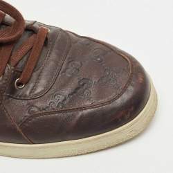 Gucci Dark Brown Guccissima Leather Web High Top Sneakers Size 45