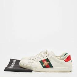 Gucci White Leather Embroidered Bee Ace Sneakers Size 45