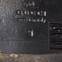 Gucci Black Leather Studded Bee Logo Slides Size 43