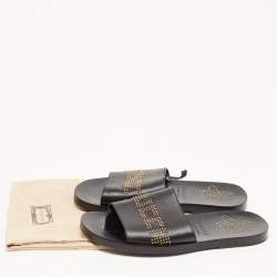 Gucci Black Leather Studded Bee Logo Slides Size 43