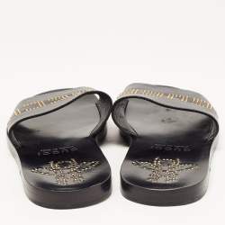 Gucci Black Leather Studded Bee Logo Slides Size 43