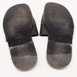 Gucci Black Leather Studded Bee Logo Slides Size 43