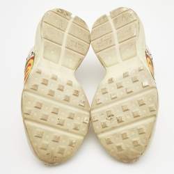 Pre Owned Gucci Cream Leather Logo Print Rhyton Sneakers Size 39.5