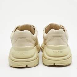 Pre Owned Gucci Cream Leather Logo Print Rhyton Sneakers Size 39.5